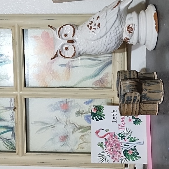 Ceramic OWL Predator BIRDS wise old owl Mantle Piece Pottery Glazed White - Picture 2 of 6